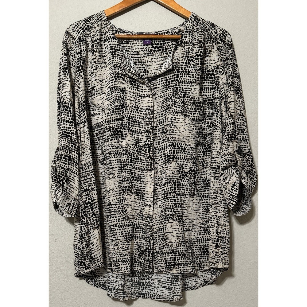 Beverly Drive Womens Blouse 2X Snake Skin Print Button Up Roll Tab Sleeves Rayon